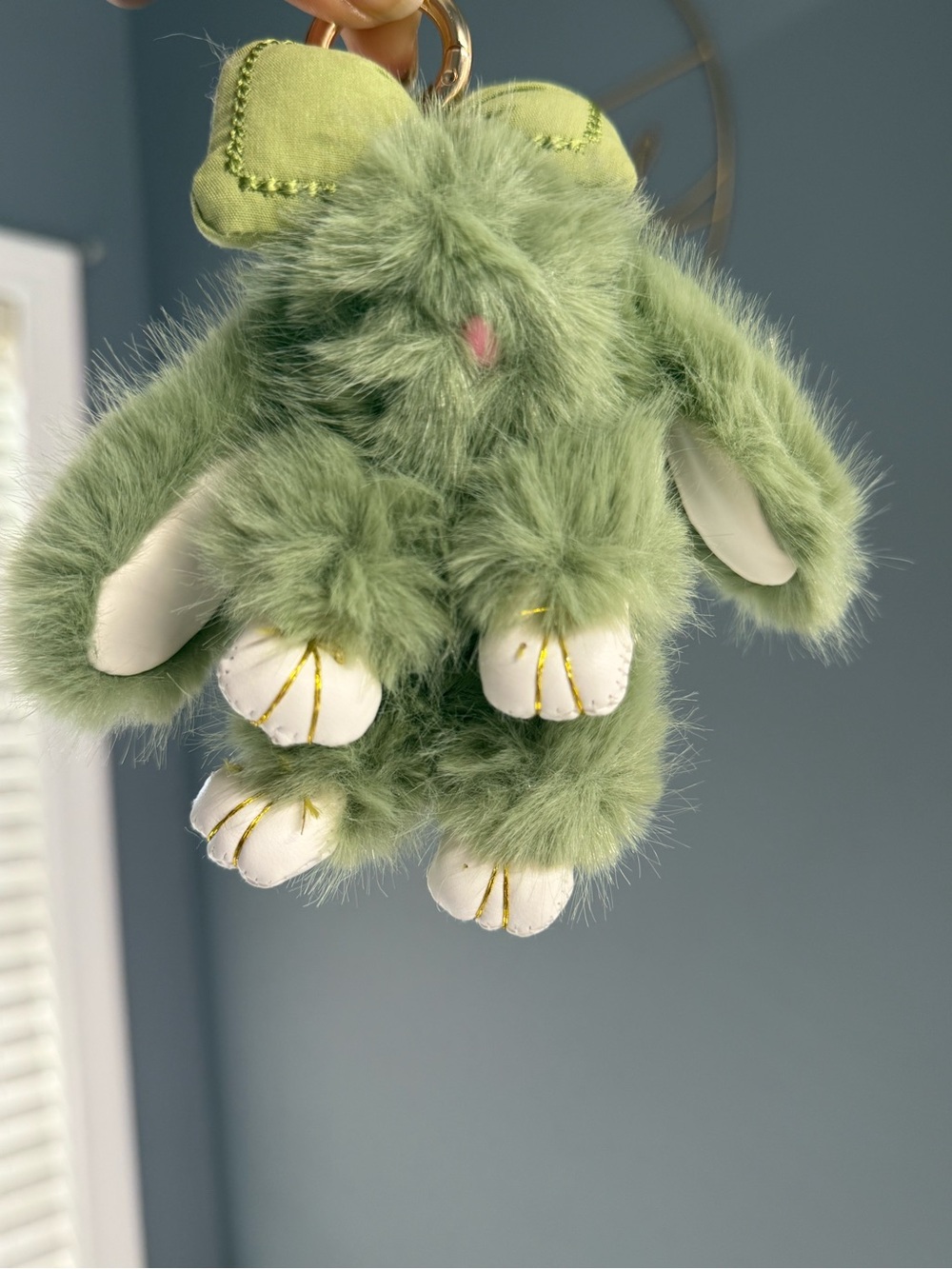 Sage Green Fluffy Bunny Bag Charm / Keychain